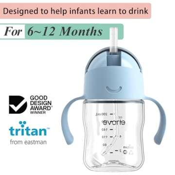 Evorie Tritan Baby Sippy Cup Weighted Gravity Straw Toddler Beginner Training Bottle, 7 Oz Leakproof...
