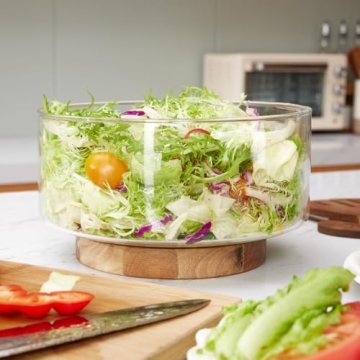 HouseJoy Oversized Salad Bowl Set with Wooden Base