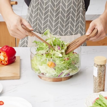 HouseJoy Oversized Salad Bowl Set with Wooden Base