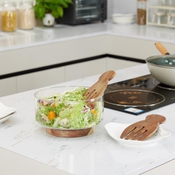 HouseJoy Oversized Salad Bowl Set with Wooden Base