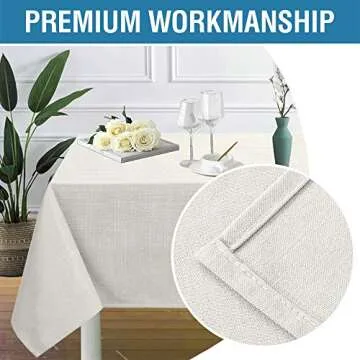 H.VERSAILTEX Linen Textured Table Cloths Rectangle 60 x 120 Inch Premium Solid Tablecloth Spill-Proof Waterproof Table Cover for Dining Buffet Feature Extra Soft and Thick Fabric Wrinkle Free, Ivory