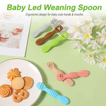 6pcs Silicone Baby Spoons, First Stage Toddler Utensils Baby Led Weaning Spoons BPA Free Baby Chew Spoon Training Spoon Set Toddler Self Feeding Utensils for Baby 6+ Months (6 Colors) Z20010