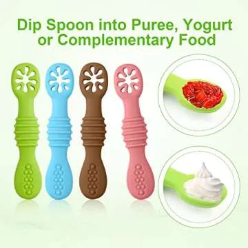 6pcs Silicone Baby Spoons, First Stage Toddler Utensils Baby Led Weaning Spoons BPA Free Baby Chew Spoon Training Spoon Set Toddler Self Feeding Utensils for Baby 6+ Months (6 Colors) Z20010