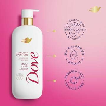 Dove Exfoliating Body Wash Melanin Even Tone Promotes Even Skin Tone 5% pro-ceramide serum with BHA 18.5 oz