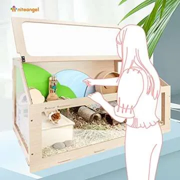 Niteangel Vista Hamster Cage W/Oblique Opening Cage Door - MDF Aspen Small Animal Cage for Syrian Hamsters Degus or Other Similar-Sized Pets (Medium - 40.7 x 22.7 x 22.9 inches, Burlywood)