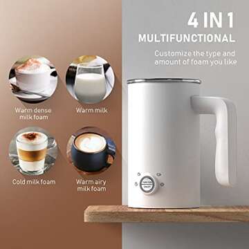 Milk Frother, Updated Electric Milk Frother and Steamer, 4 in 1 Large Capacity 10.2 oz/300ml Cold Hot Automatic Milk Frother & Warmer, Coffee Frother for Cappuccino, Latte, Macchiato