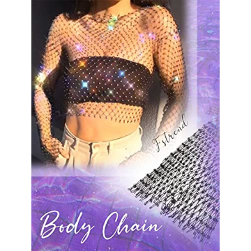 Fstrend Mesh Body Chains Crystal Fishnet Crop Top