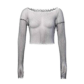Fstrend Mesh Body Chains Crystal Fishnet Crop Top