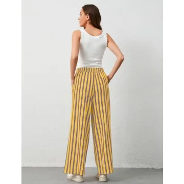 Ymejia Stylish Wide Leg Striped Pants for Women
