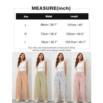 Ymejia Stylish Wide Leg Striped Pants for Women