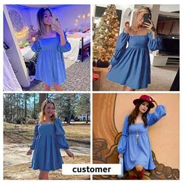 EXLURA Puff Sleeve Mini Dress for Women - Casual Elegance