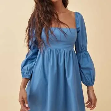 EXLURA Puff Sleeve Mini Dress for Women - Casual Elegance