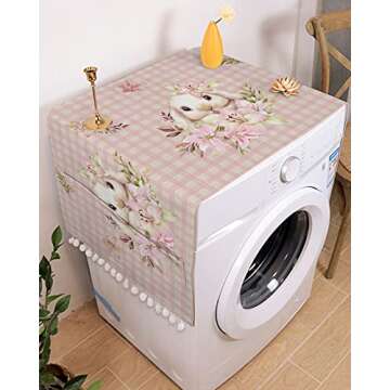 Pink Easter Microwave Dustproof Cover Washer Dust Cover Machine Protector, Shabby Chic Bunny Flowers...