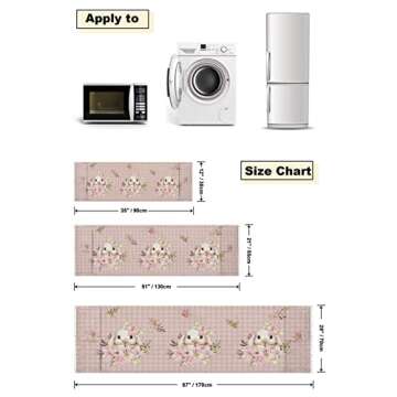 Pink Easter Microwave Dustproof Cover Washer Dust Cover Machine Protector, Shabby Chic Bunny Flowers Plaid Decorative Kitchen Appliance Cover with 2 Pockets 28x67