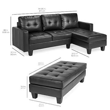 Best Choice Products Tufted Faux Leather 3-Seat L-Shape Sectional Sofa Couch Set w/Chaise Lounge, Ot...