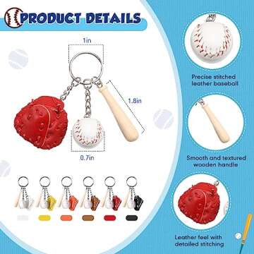 Junkin Baseball Bat Keychain Bulk Baseball Party Favors Boys Bat Baseball Glove Mini Keychain Access...