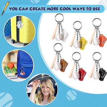 Junkin Baseball Bat Keychain Bulk Baseball Party Favors Boys Bat Baseball Glove Mini Keychain Accessories Sport Wooden Key Ring Boys Girls Team Baseball Party Favor Birthday Athletes Souvenir (12 Pcs)