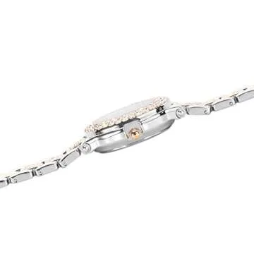 Disney Adult Round CZ Stone Analog Quartz Floating Stones Bracelet Watch, Mickey Mouse/Silver Gold