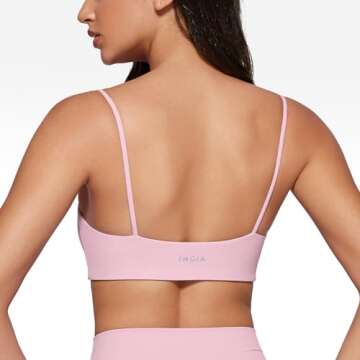 INGIA Women's Square Neck Sports Bra Spaghetti Strap Padded Cami Yoga Wireless Square Back Workout Bra Crop Top Milk Pink Small