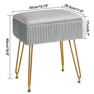 YMYNY Vanity Stool Chair with Storage, Square Velvet Ottoman Foot Stool, Modern Multifunctional Make...