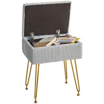 YMYNY Vanity Stool Chair with Storage, Square Velvet Ottoman Foot Stool, Modern Multifunctional Makeup Stool for Bedroom, Living Room, Office, Gold Legs, 18.9 * 15.75 * 11.6", Dusty Blue, UHBD024G