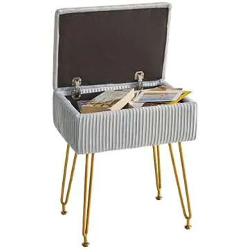 YMYNY Vanity Stool Chair with Storage, Square Velvet Ottoman Foot Stool, Modern Multifunctional Makeup Stool for Bedroom, Living Room, Office, Gold Legs, 18.9 * 15.75 * 11.6", Dusty Blue, UHBD024G