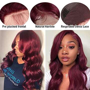 Aaliweya 99J Burgundy Lace Front Wigs Human Hair 13X4 Body Wave HD Transparent Lace Frontal Wig for ...