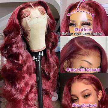 Aaliweya 99J Burgundy Lace Front Wigs Human Hair 13X4 Body Wave HD Transparent Lace Frontal Wig for Black Women Glueless Wine Red Lace Wig 180 Density Pre Plucked with Baby Hair 22Inch