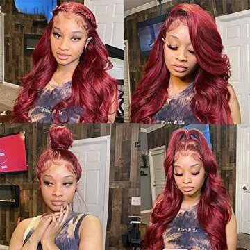 Aaliweya 99J Burgundy Lace Front Wigs Human Hair 13X4 Body Wave HD Transparent Lace Frontal Wig for Black Women Glueless Wine Red Lace Wig 180 Density Pre Plucked with Baby Hair 22Inch