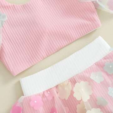 WASAIGOOD Infant Baby Girl 2 Piece Swimsuit Knotted Top Swim Skirt Bottom Bathing Suit Toddler Swimwear Summer Tankini Bikini (Pink,12-18 Months)
