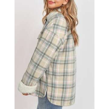 Dokotoo Casual Sherpa Jacket Women Thick Fleece Lined Fuzzy Lapel Collar Plaid Shacket Jackets Butto...