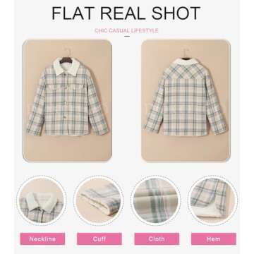 Dokotoo Casual Sherpa Jacket Women Thick Fleece Lined Fuzzy Lapel Collar Plaid Shacket Jackets Button Up Long Sleeve Cozy Teddy Bear Loose Coat Fall Flannel Shirts Winter Outwear Apricot M