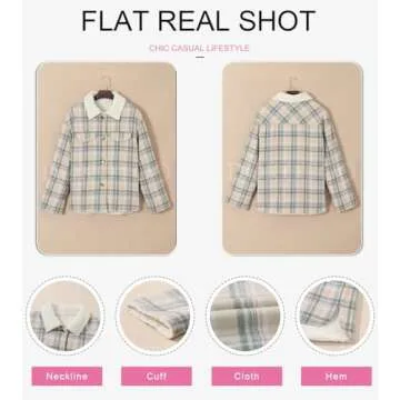 Dokotoo Casual Sherpa Jacket Women Thick Fleece Lined Fuzzy Lapel Collar Plaid Shacket Jackets Button Up Long Sleeve Cozy Teddy Bear Loose Coat Fall Flannel Shirts Winter Outwear Apricot M