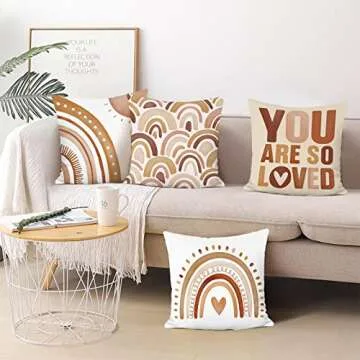 Boho Rainbow Throw Pillow Covers Set of 4 for Kids