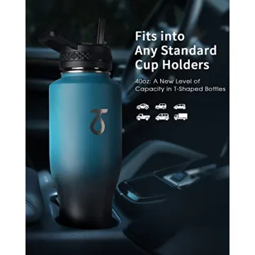 Trebo 40oz Insulated Water Bottle with Lid and Straw