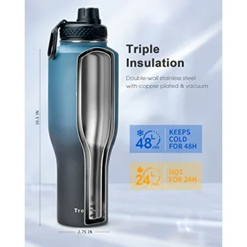Trebo 40oz Insulated Water Bottle with Lid and Straw