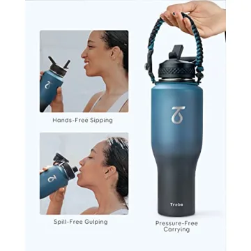 Trebo 40oz Insulated Water Bottle with Lid and Straw