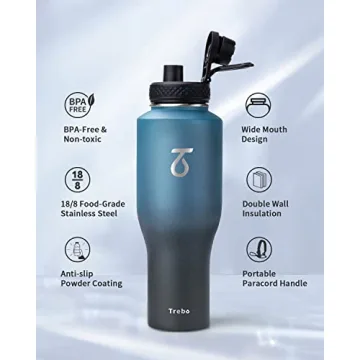 Trebo 40oz Insulated Water Bottle with Lid and Straw