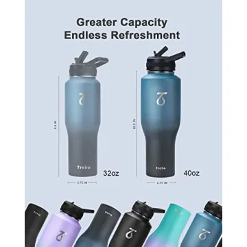 Trebo 40oz Insulated Water Bottle with Lid and Straw