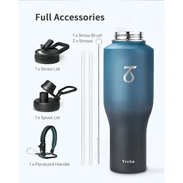 Trebo 40oz Insulated Water Bottle with Lid and Straw