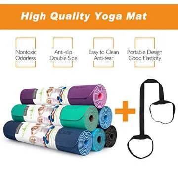 TOPLUS Yoga Mat, 1/4 inch Pro Yoga Mat TPE Eco Friendly Non Slip Fitness Exercise Mat with Carrying Strap-Workout Mat for Yoga, Pilates and Floor Exercises (Black)