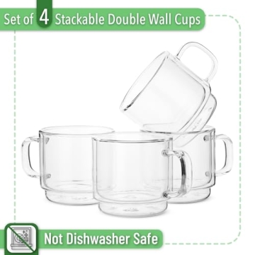 BTaT Stackable Insulated Glass Coffee Mugs Set of 4