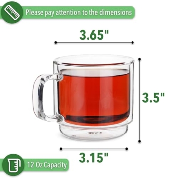 BTaT Stackable Insulated Glass Coffee Mugs Set of 4
