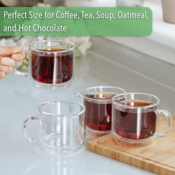 BTaT Stackable Insulated Glass Coffee Mugs Set of 4