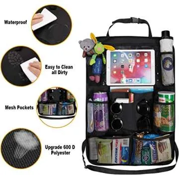 Reserwa Back Seat Car Organiser Step Mat Back Seat Storage Bag with Clear Display Tablet Holder and 9 Storage Pockets, Backrest Protector with USB/Headphone Slots