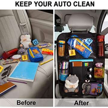 Reserwa Back Seat Car Organiser Step Mat Back Seat Storage Bag with Clear Display Tablet Holder and 9 Storage Pockets, Backrest Protector with USB/Headphone Slots
