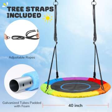 Trekassy 700lb 40 Inch Saucer Tree Swing for Kids Adults Outdoor 900D Oxford Waterproof with 2pcs Tree Hanging Straps, Steel Frame and Adjustable Ropes