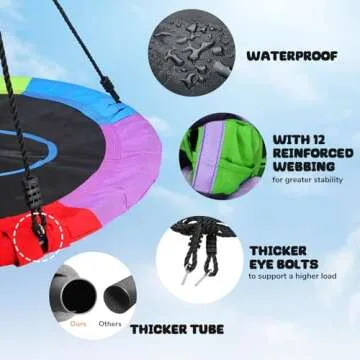 Trekassy 700lb 40 Inch Saucer Tree Swing for Kids Adults Outdoor 900D Oxford Waterproof with 2pcs Tree Hanging Straps, Steel Frame and Adjustable Ropes