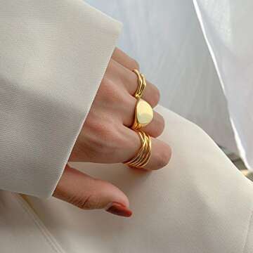 Fansilver Gold Chunky Dome Rings Set - Stylish & Elegant