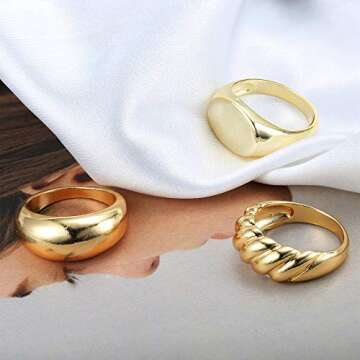 Fansilver Gold Chunky Dome Rings Set - Stylish & Elegant